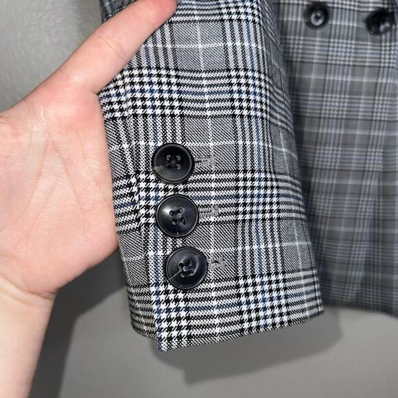 Anine Bing Madeline Plaid Print Oversized Blazer Gray/White/Blue Size Small - Picture 6 of 10